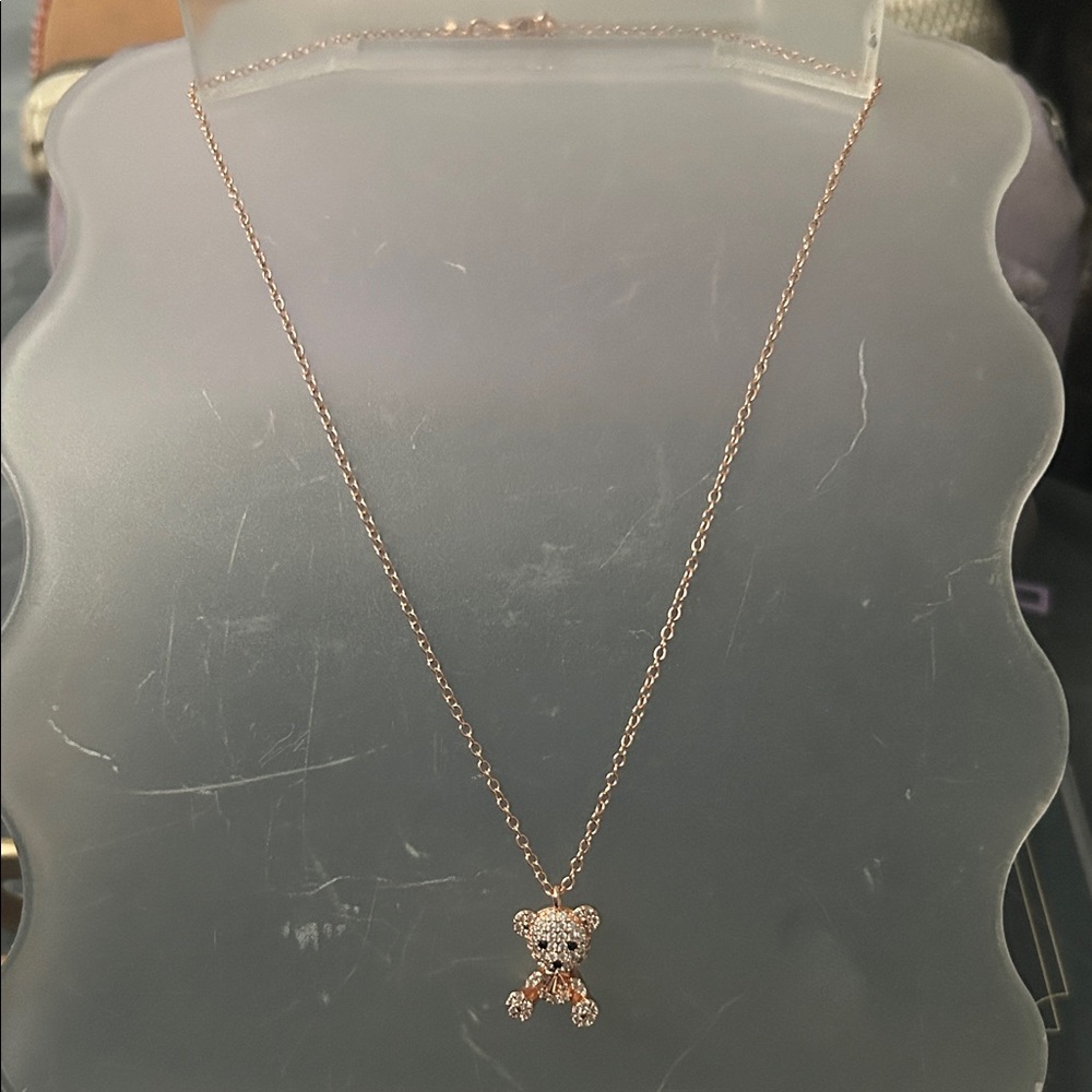 Rose gold teddy bear necklace